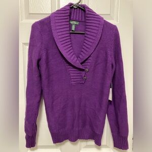 *LRL Lauren Jeans Co. New Purple Shawl Collar Button Knit Sweater #PW